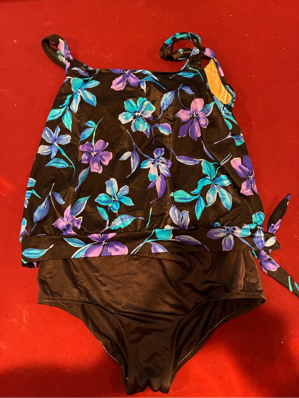 Women’s Floral Le Cove Tankini Swimsuit in Black with Blue & Purple Flowers